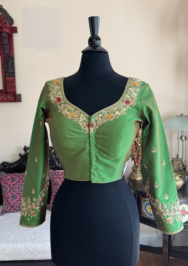 Green Silk Embroidered Wedding Blouse